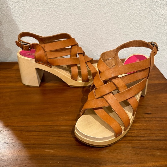 Swedish Hasbeens Vivi Platform Sandals Wooden Clog 37 70’s Retro - Picture 9 of 11